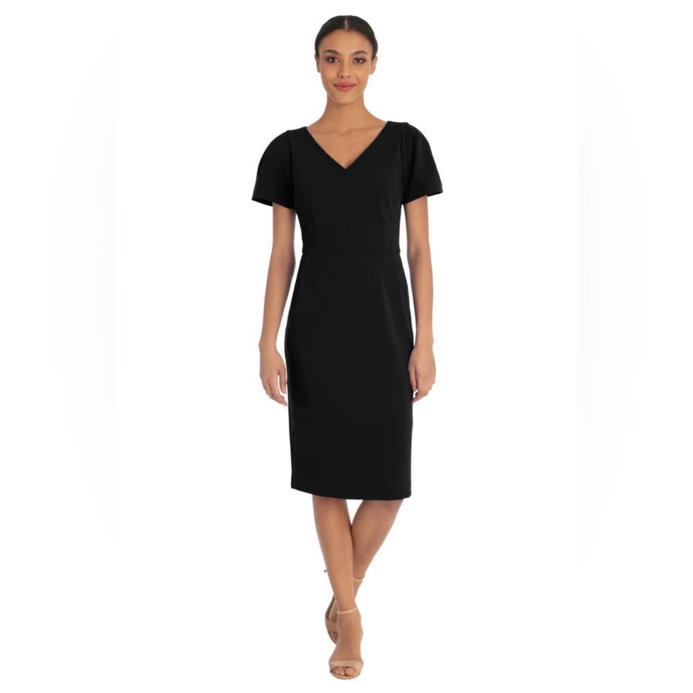 CLAUDIA by MAGGY LONDON black sheath dress flutter sleeves